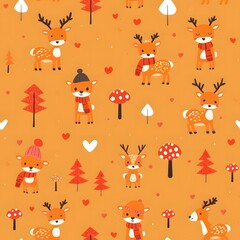 orange pattern  cute animals