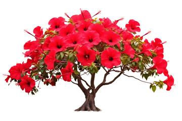 Fototapeta premium An image of the red hibiscus plant. Bright red hibiscus flowers in full bloom. Isolated on white background, Isolated on a transparent background.