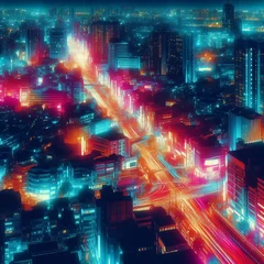 Foto op Plexiglas Neon Nights: Vibrant Cityscape Capturing the Bustling Nightlife © MrArsalan`s Art