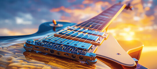 sunset guitar, AI generated - 784287803
