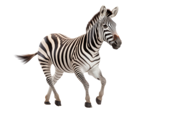 Zebra running, isolated on transparent background.