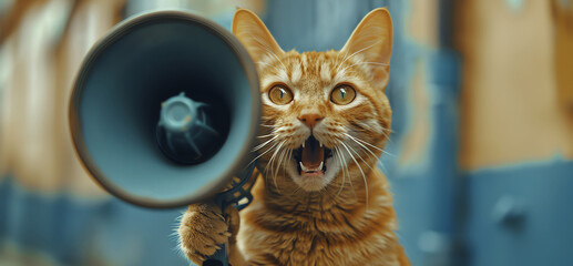cat with megaphone, AI generated