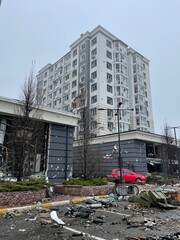 BUCHA, UKRAINE - April 1, 2022: War of Russia against Ukraine. A residential building was damaged...