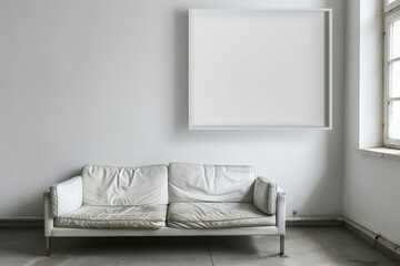 White couch by window in room