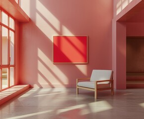 White chair in front of pink wall