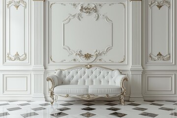 White couch on checkered floor
