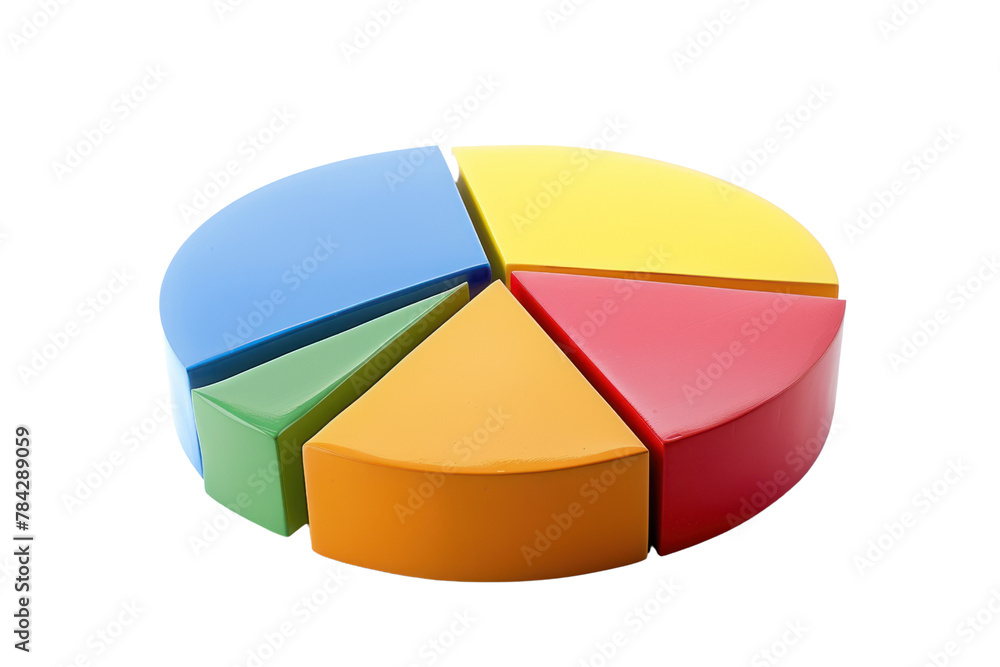Poster Pie chart showing the proportion of investment in various industries. Isolated on transparent background.
