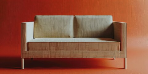 Couch in front of red wall