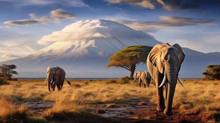 sunset in the serengeti national park - obrazy, fototapety, plakaty