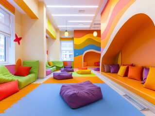 interior of a bright children's room in a kindergarten