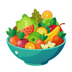Fresh fruit salad in green bowl isolated on white background. Healthy eating concept