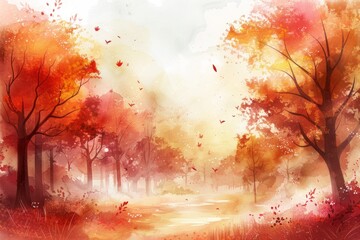 Beautiful autumn forest. Watercolor illustration. AI generative - 784291093