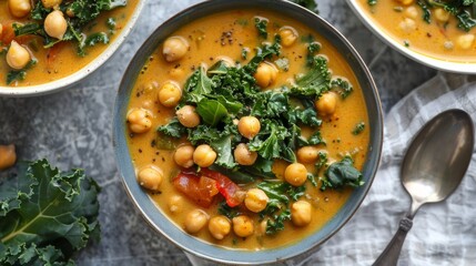Curry Peanut Soup with Kale and Chickpeas 