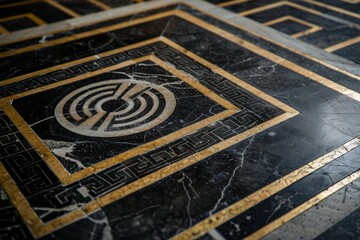 Ancient surreal meander roman, greek geometric patterns on marble. Luxurious stone designs on a rich marble background, exuding elegance and classical style - 784291646