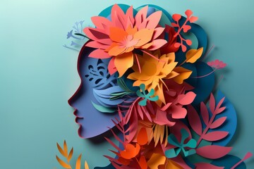 woman head, paper illustration, multi dimensional colorful paper cut craft
- 784291807