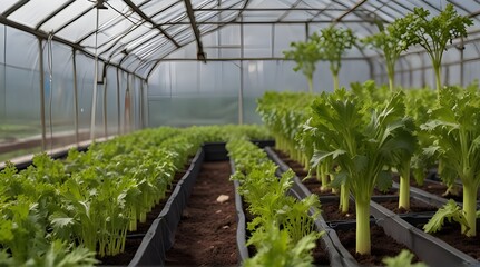 Celery crops in greenhouse .Generative AI