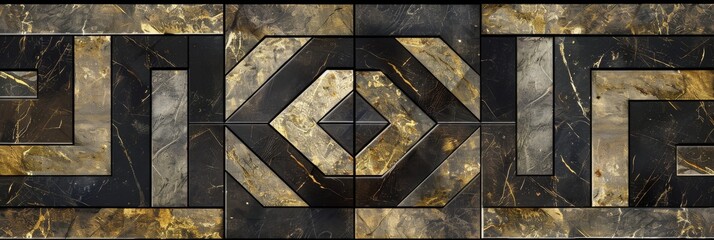 Ancient surreal meander roman, greek geometric patterns on marble. Luxurious stone designs on a rich marble background, exuding elegance and classical style - 784291845