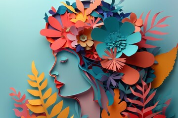 woman head, paper illustration, multi dimensional colorful paper cut craft
- 784292049