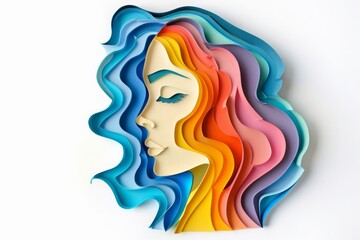 woman head, paper illustration, multi dimensional colorful paper cut craft
- 784292070