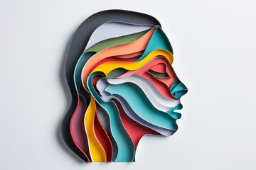 woman head, paper illustration, multi dimensional colorful paper cut craft
- 784292095