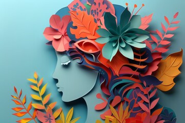 woman head, paper illustration, multi dimensional colorful paper cut craft
- 784292283