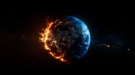 Fototapeta premium Global Warming Concept: Planet Earth with Fiery Effect Illustration