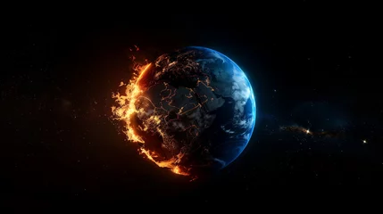 Fotobehang Global Warming Concept: Planet Earth with Fiery Effect Illustration © Mutshino_Artwork
