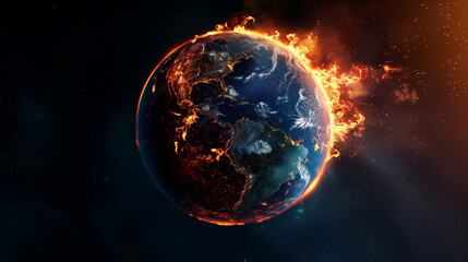 Fototapeta na wymiar Global Warming Concept: Planet Earth with Fiery Effect Illustration