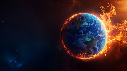 Global Warming Concept: Planet Earth with Fiery Effect Illustration - obrazy, fototapety, plakaty