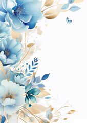 A watercolor painting of blue and gold flowers on a white background.