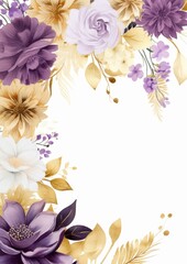 A watercolor painting of purple and gold flowers.