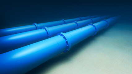 A series of large blue pipes designed for transportation of gas or oil, set against a dark blue...