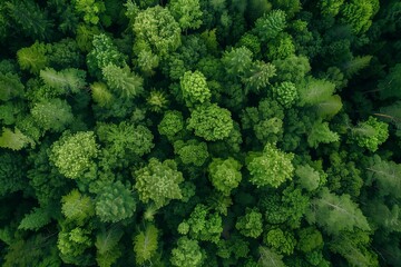 Bird's eye view of a verdant young forest during the vibrant seasons of spring or summer