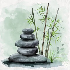 Fototapeta na wymiar Serene Wellness Spa Stone and Bamboo Logo