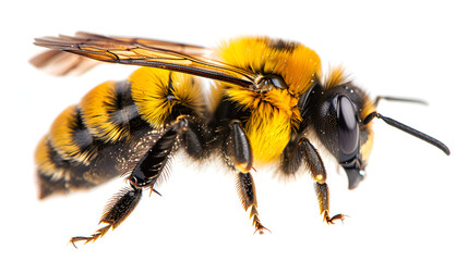 A stunning bee is flying isolated on white background, generative ai - obrazy, fototapety, plakaty