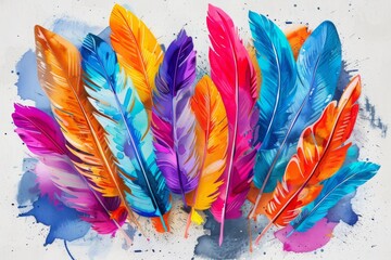 colorful watercolor feathers used as background - 784293620