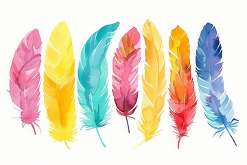 colorful watercolor feathers used as background - 784293843