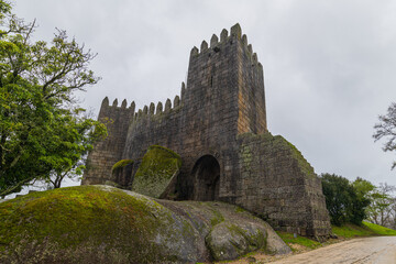 Guimaraes, Portugal.  The Castle of Guimaraes is a Portuguese National Monument referred to as the Cradle of Portugal.