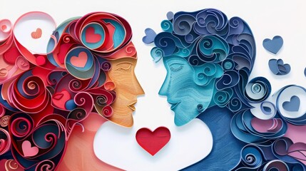 woman and man head, love, paper illustration, multi dimensional colorful paper cut craft
- 784294479