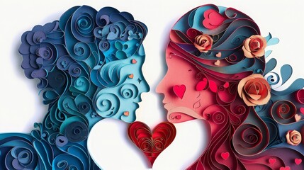 woman and man head, love, paper illustration, multi dimensional colorful paper cut craft
- 784294832
