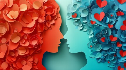 woman and man head, love, paper illustration, multi dimensional colorful paper cut craft
- 784294868