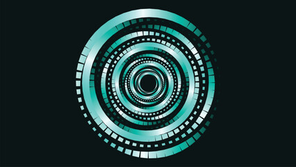 Abstract spiral dotted round vortex style big data cycle background in dark green.