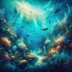 Fototapeta na wymiar Undersea Oasis: Rich Aquatic Palette Painting the Depths