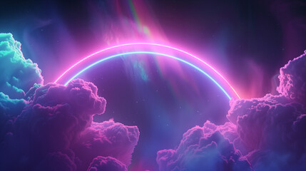 Neon Rainbow Bridge Amongst Starlit Cosmic Clouds
