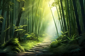 Rolgordijnen bamboo forest in the morning light © PZ Studio