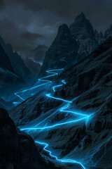 Mountains with glowing blue lines
