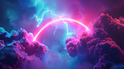 Neon Rainbow Bridge Amongst Starlit Cosmic Clouds