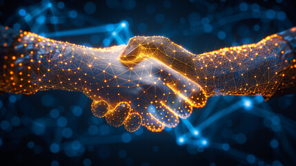 Digital Network Handshake Signifying Connectivity and Agreement - obrazy, fototapety, plakaty