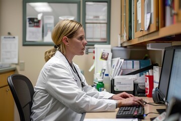 Medical Expert in Concentration at Health Clinic Desk