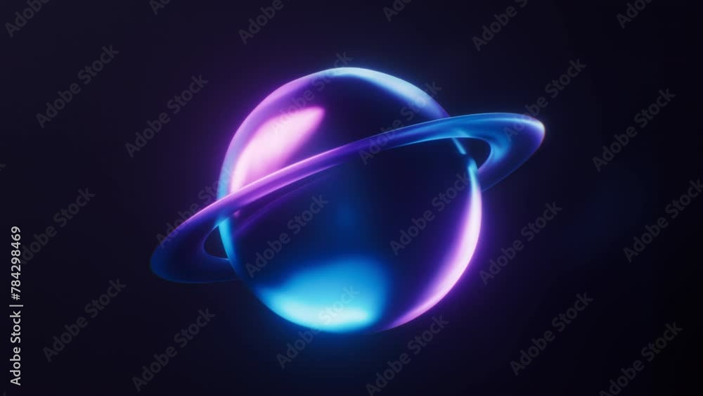Poster planet with dark neon light effect, 3d rendering.